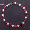 Red Heart Shaped Zirconia Bangle Charm Women Bracelet